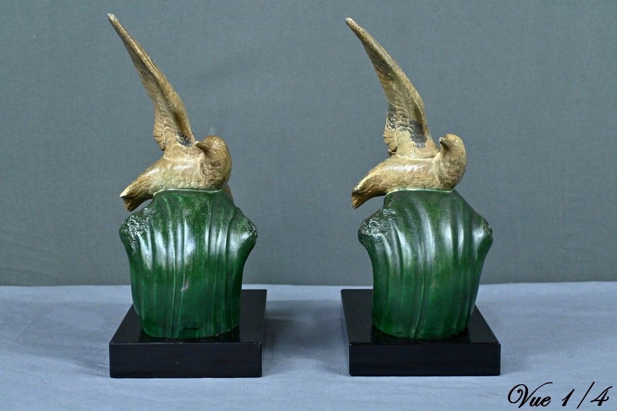 Home Decor Spelter Bookends, Signed Mélo, Art Deco – 1930 photo