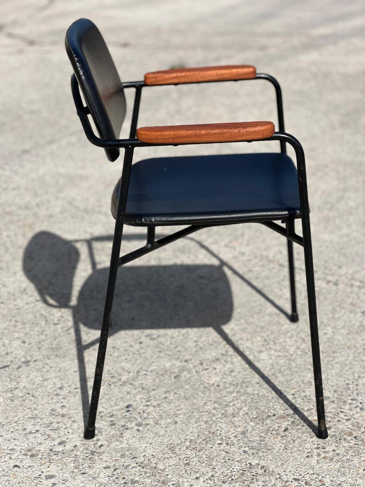 Vintage 1950s Metal, Oak And Faux Leather Armchair photo for sale