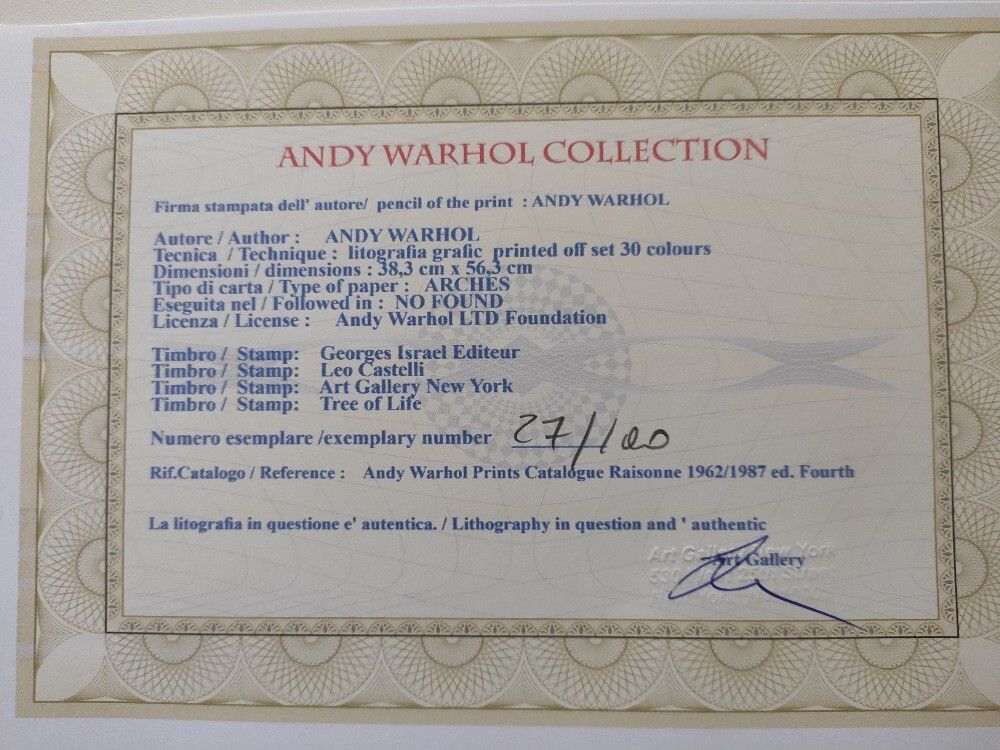 Andy Warhol Signed Lithograph Banana Certificate Leo Castelli photo for sale