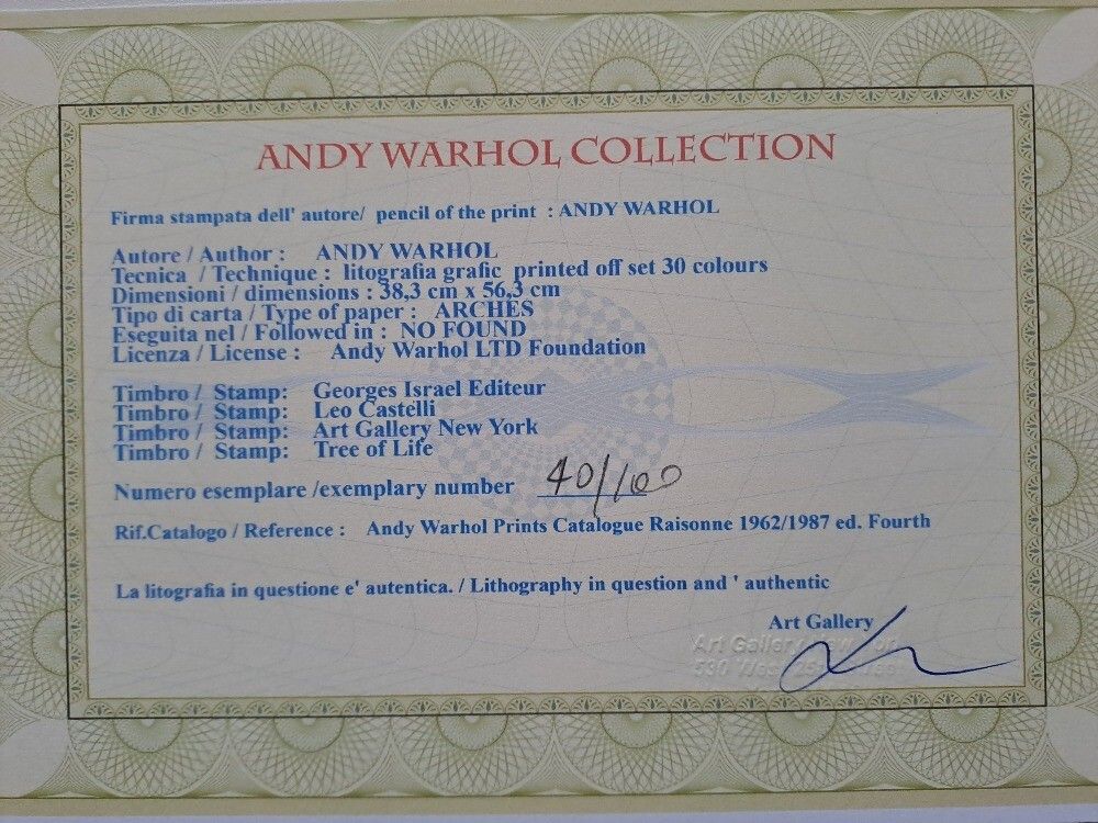 Andy Warhol Signed Mickey Mouse Certificate Leo Castelli photo for sale