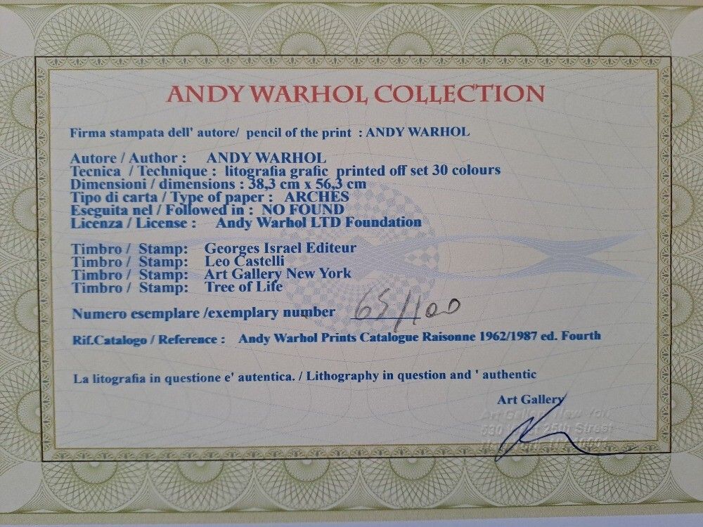 Andy Warhol Signed Lithograph John Lennon Certificate Leo Castelli photo furniture