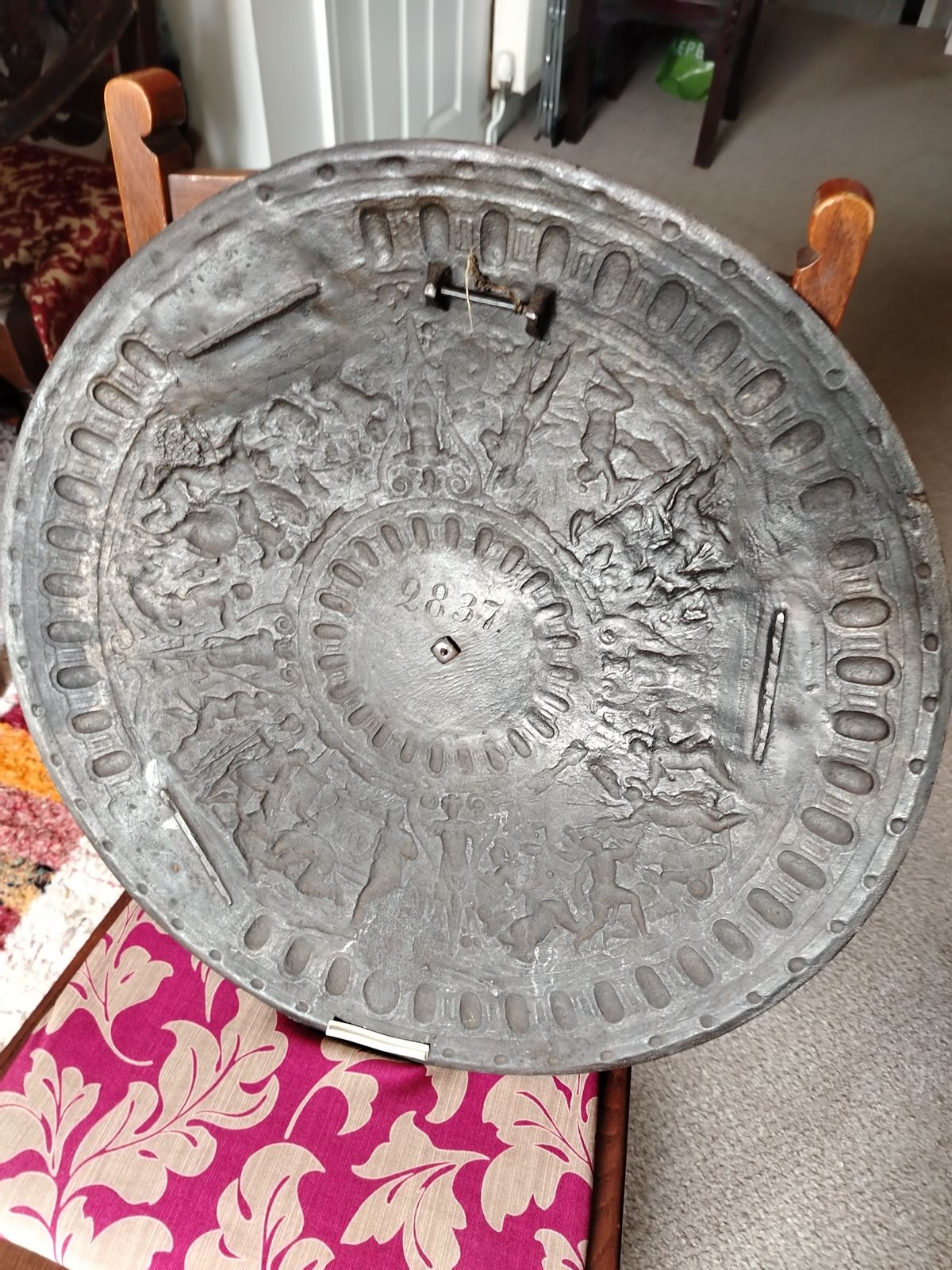480.0 19th Century Cast Iron Classical Shield In The Manner Of Elkington & Co. Cellini Shield. photo