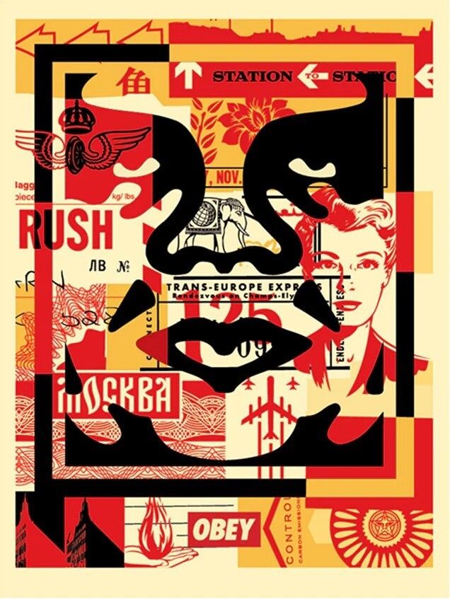 Shepard Fairey, 2025 Obey Giant 3 Faces Collage Three Offset Lithographs Cm 61 X 45 Each photo for sale