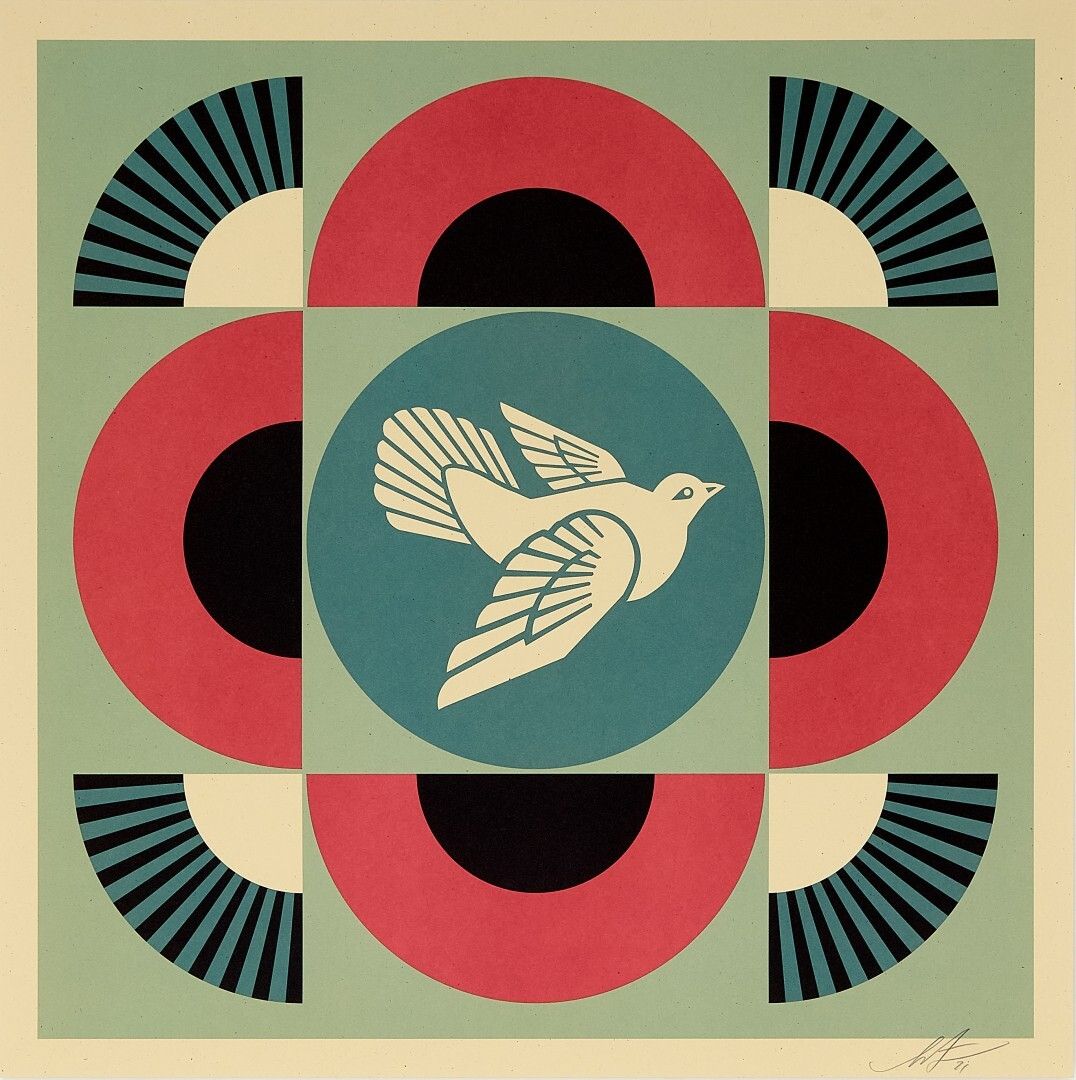 Shepard Fairey, 2024 Geometric Dove Set Three Offset Lithographs On Paper Cm 61 X 61 Each photo Art