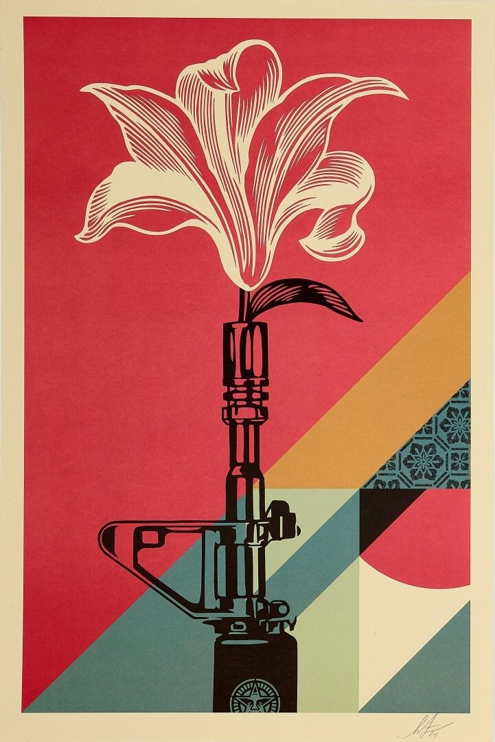 Shepard Fairey, 2025 Ar 15 Lily Offset Lithograph On Thick Paper Cm 91,5 X 61