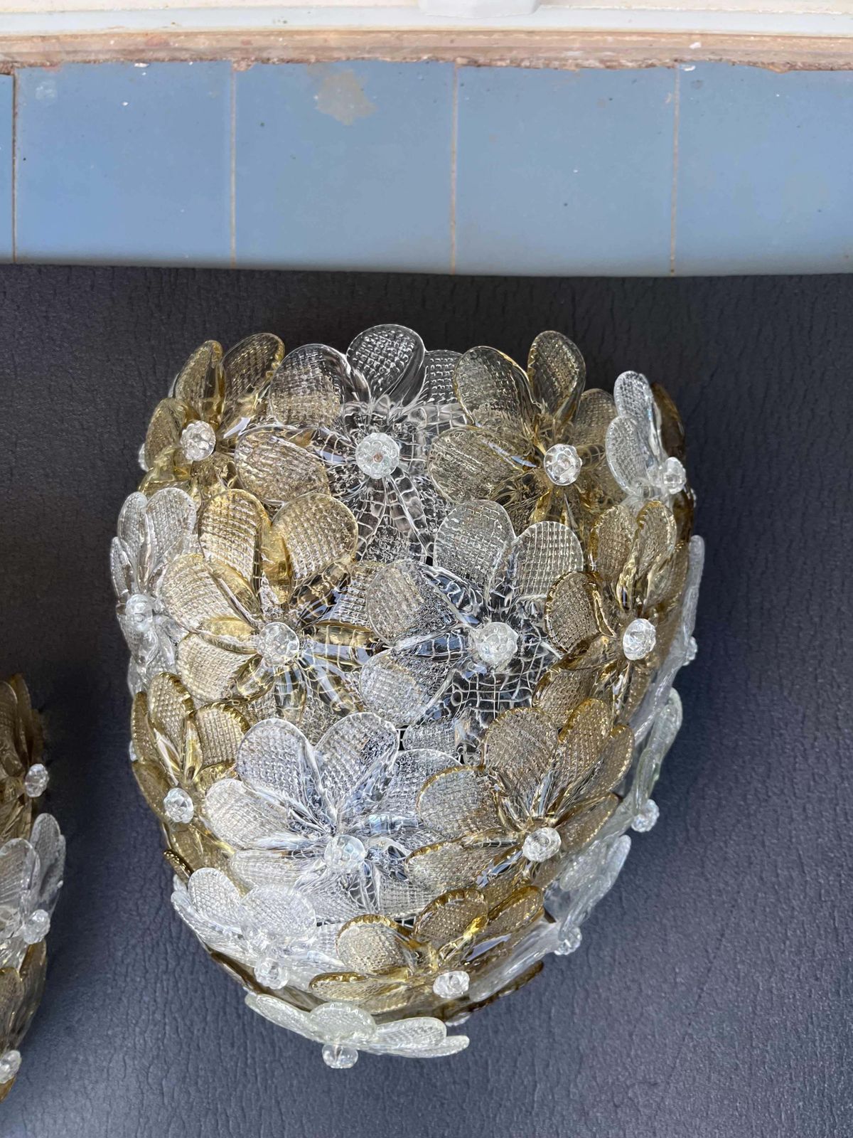 Set Of 3 Murano Wall Light Flower By Seguso For Venini, Italy, 1960s photo Lighting