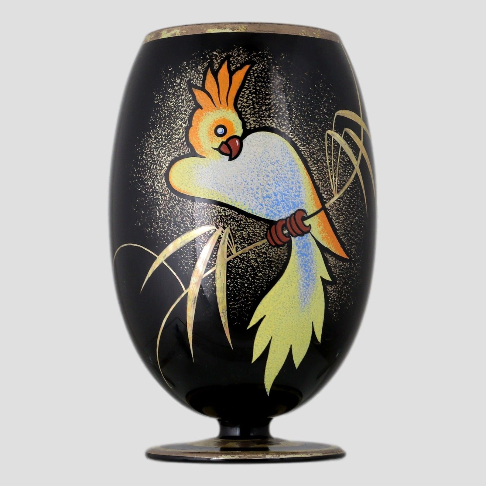 Verreries D'art De Hem  Glass Vase Michel Herman Czech 1920's Cockatoo Parrot