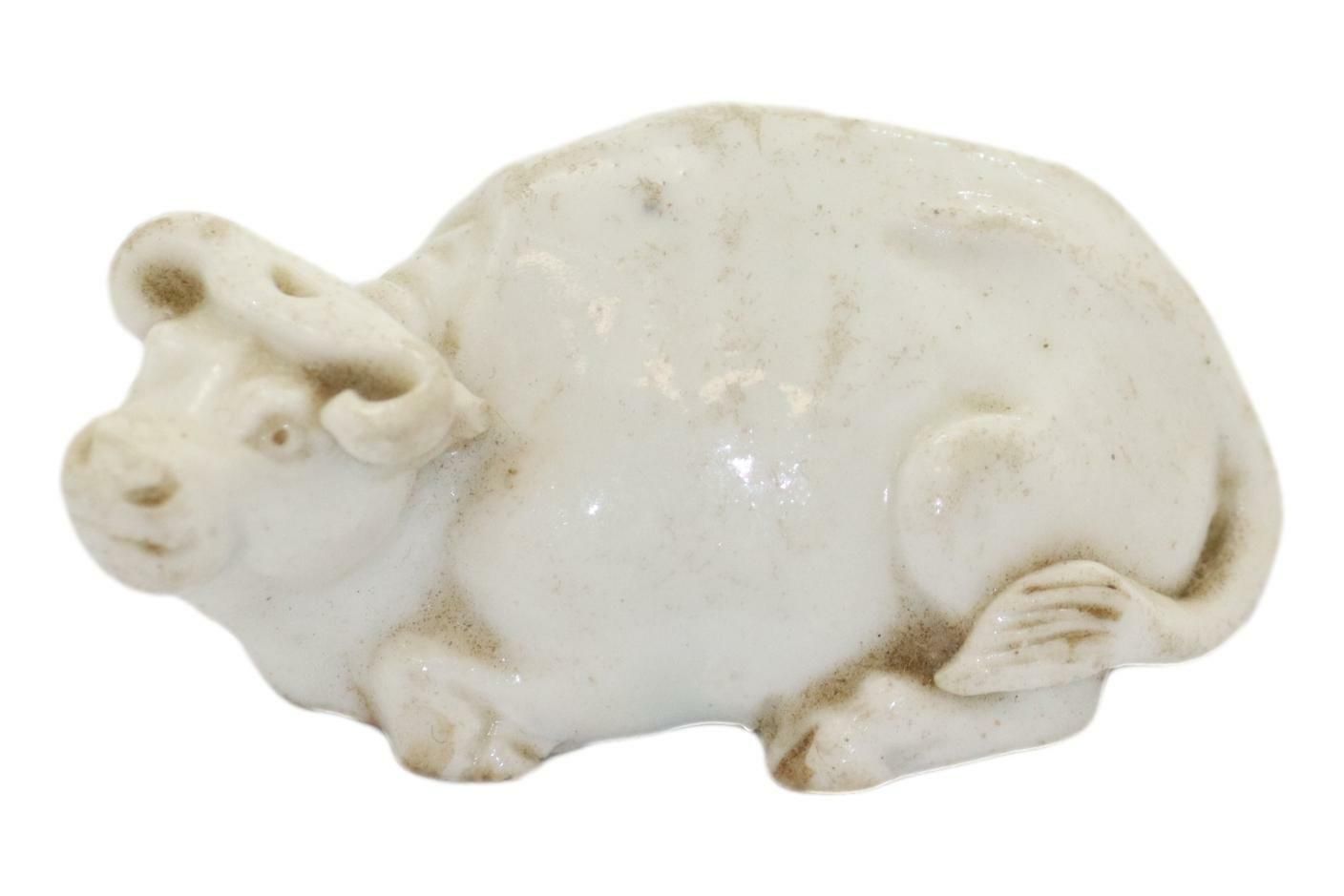 Antique Chinese Porcelain Blanc De Chine Miniature Figure Ox C19th