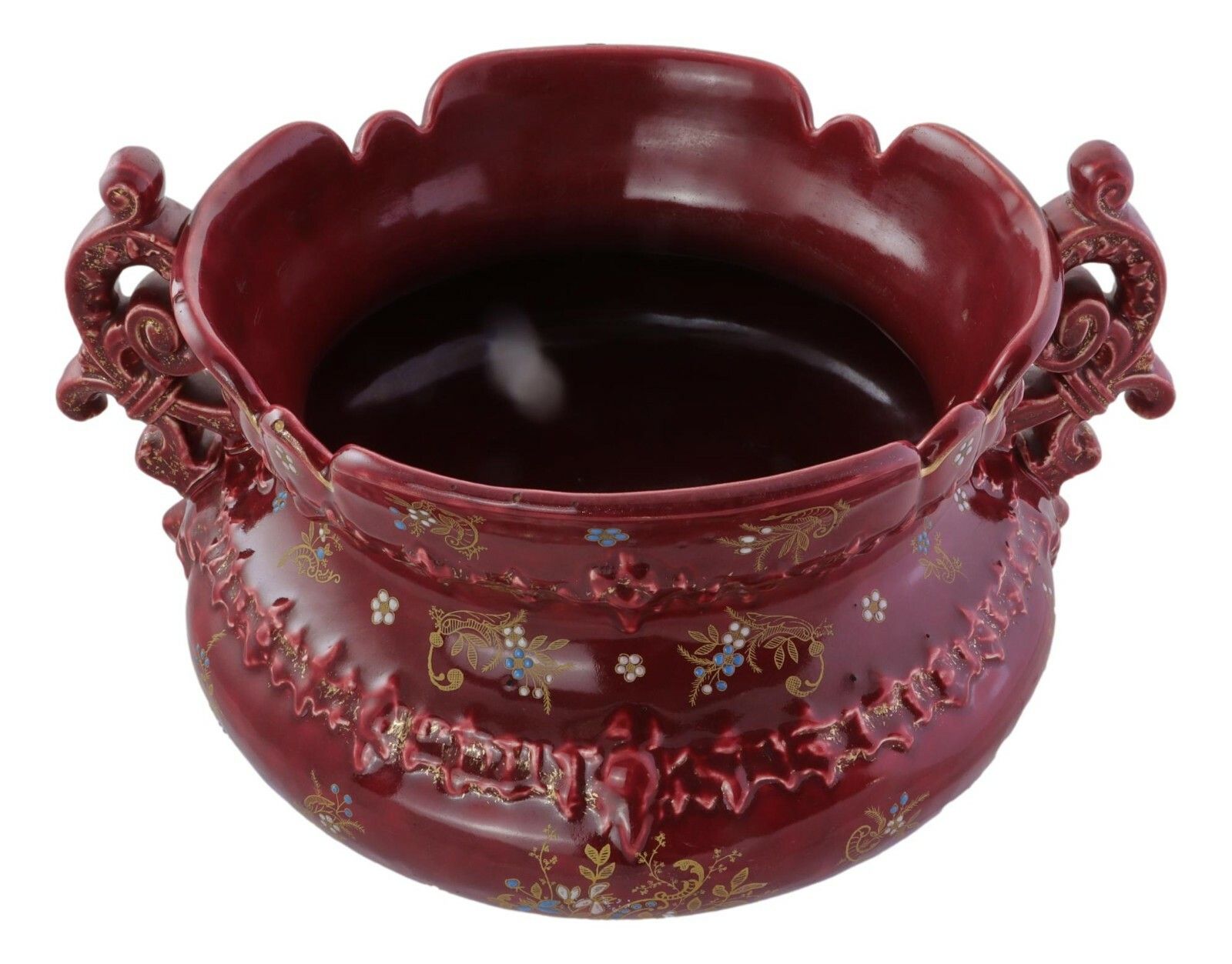 Antique French Gustave De Bruyn Majolica Barbotine Enamel Pottery Cache Pot 1900 photo Home Decor