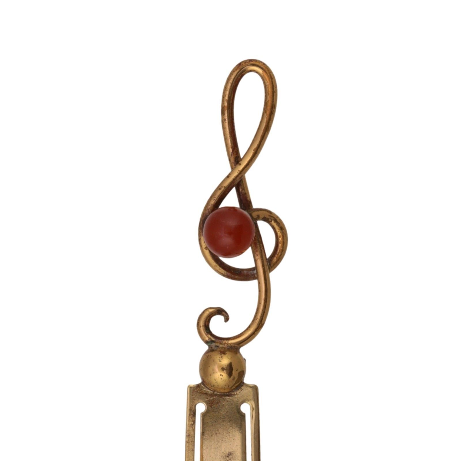 Antique Novelty Bookmark Page Marker Gilt Brass Agate Treble Clef Musical C1890