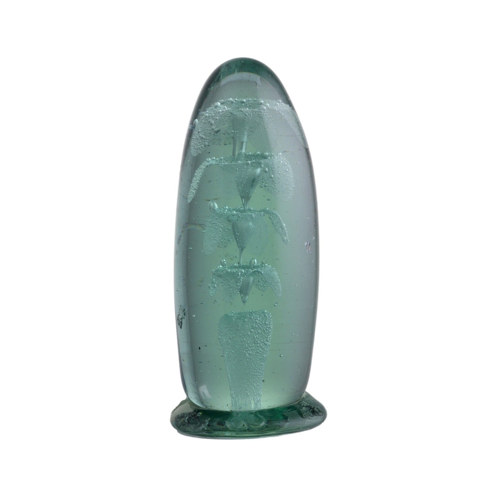 Victorian Glass Green Dump Paperweight 4 Levelled Flower 6 1/2" photo for sale