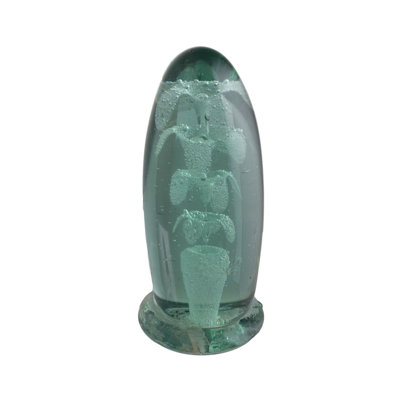 Victorian Glass Green Dump Paperweight 4 Levelled Flower 6 1/2" photo 125.0