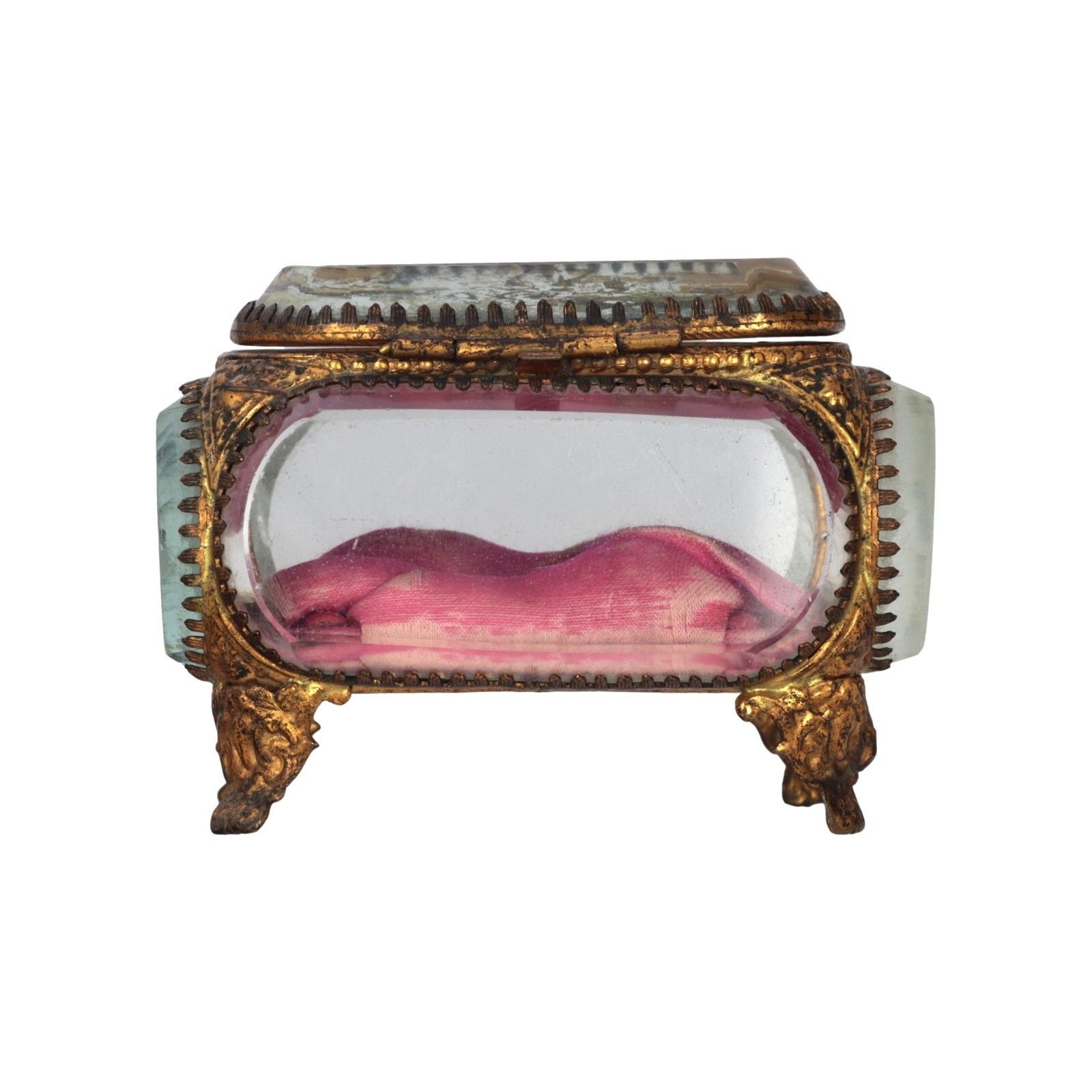 photo for sale Antique French Ormolu Gilt Jewellery Box Casket Bevelled Glass Souvenir Desert