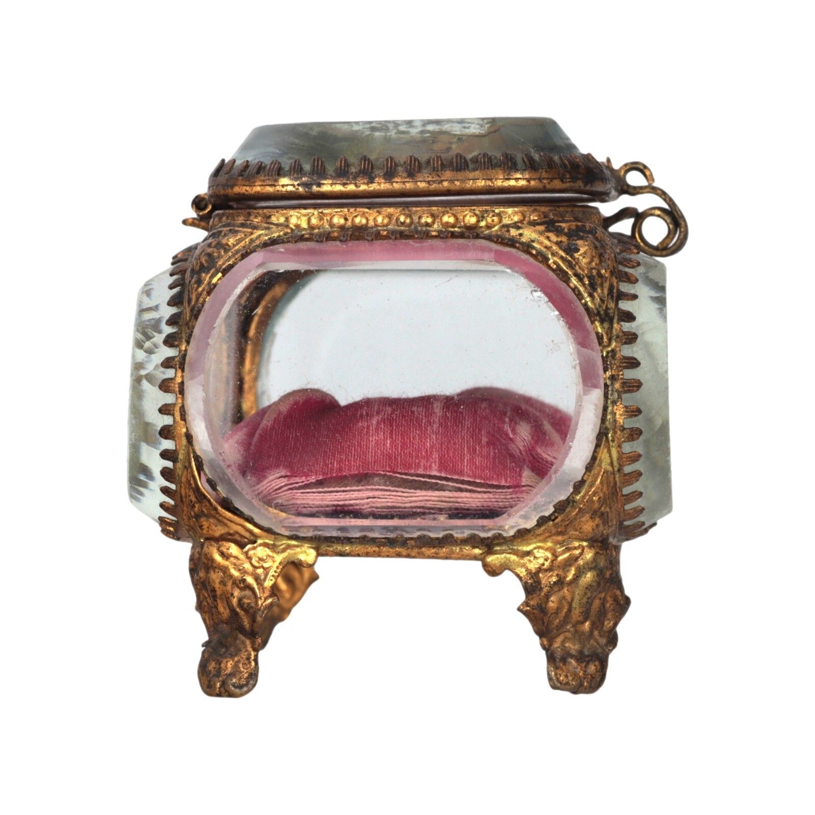 Home Decor Antique French Ormolu Gilt Jewellery Box Casket Bevelled Glass Souvenir Desert photo
