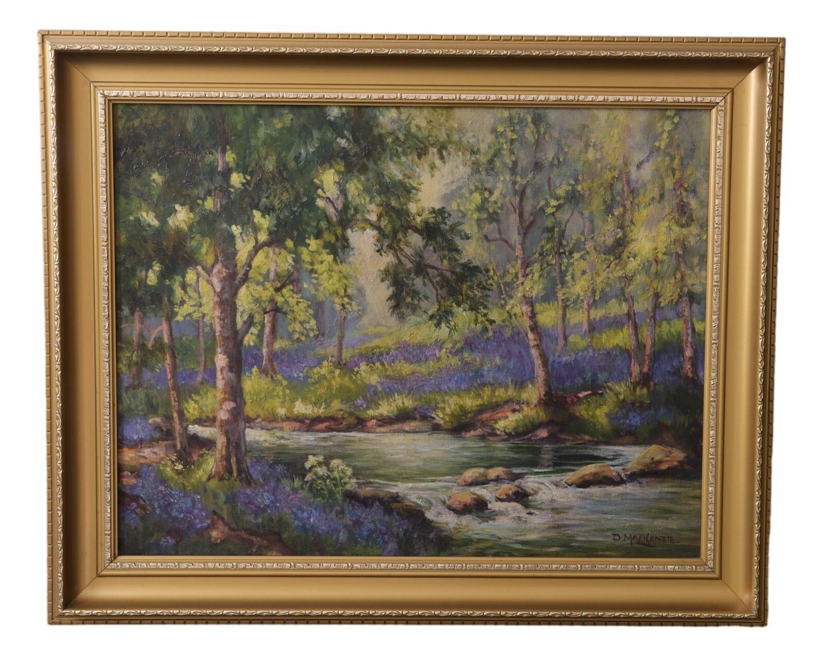 D Mackenzie 26" X 20" Oil Painting Landcsape Woodland River Scene C19th