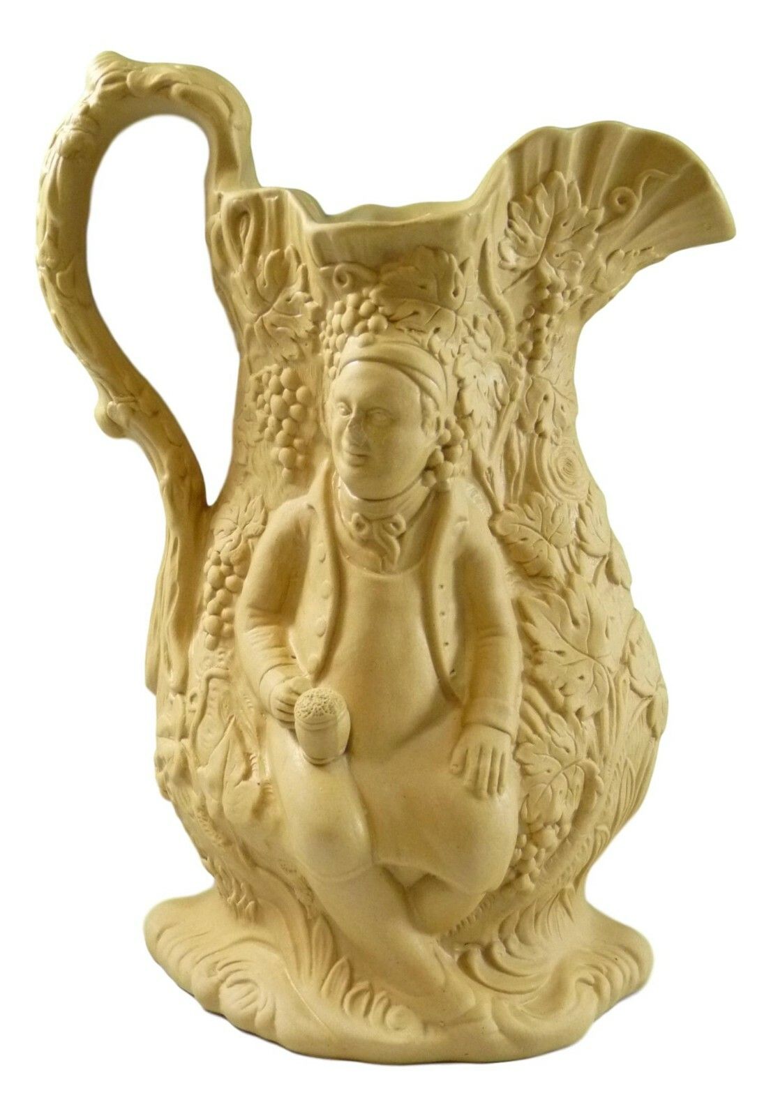 Early Antique Tam O'shanter Souter Johnnie Relief Moulded Jug Buff 8 7/8" 1830's photo Home Decor