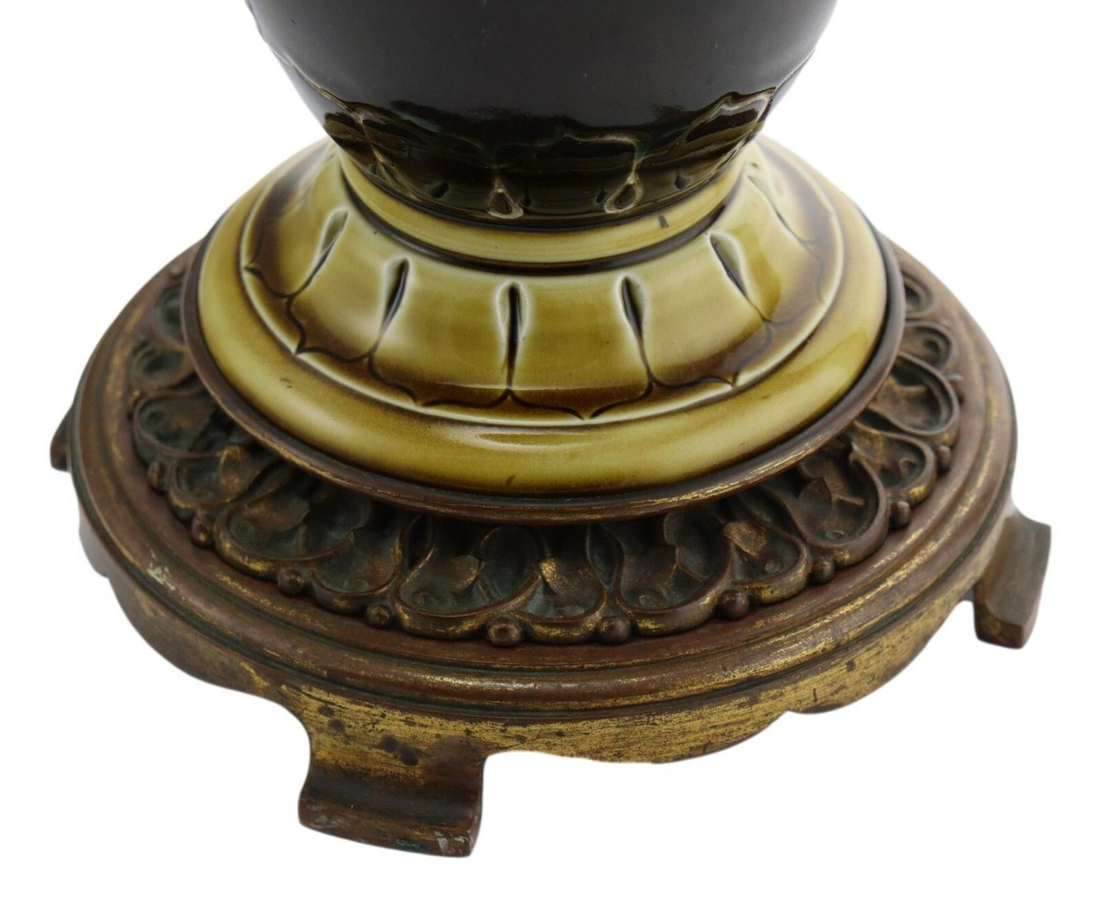 Royal Doulton Lambeth Pottery Oil Lamp Base 14" Tall On Hinks & Son Brass Base photo furniture
