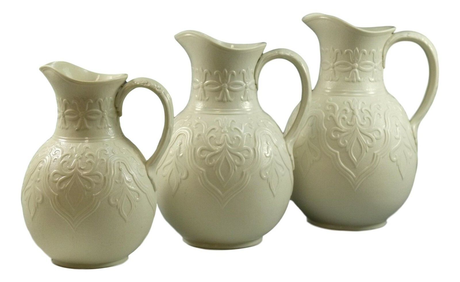 Antique Brownfield Relief Moulded Jugs Graduated Set Of 3 White 1864
