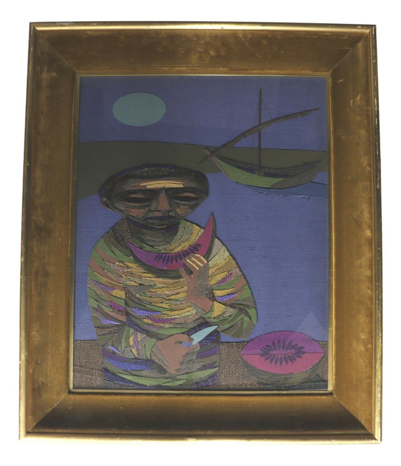 Retro W Benmore Original  Art Textile Collage Picture Melon Eater 1960's/70's photo furniture