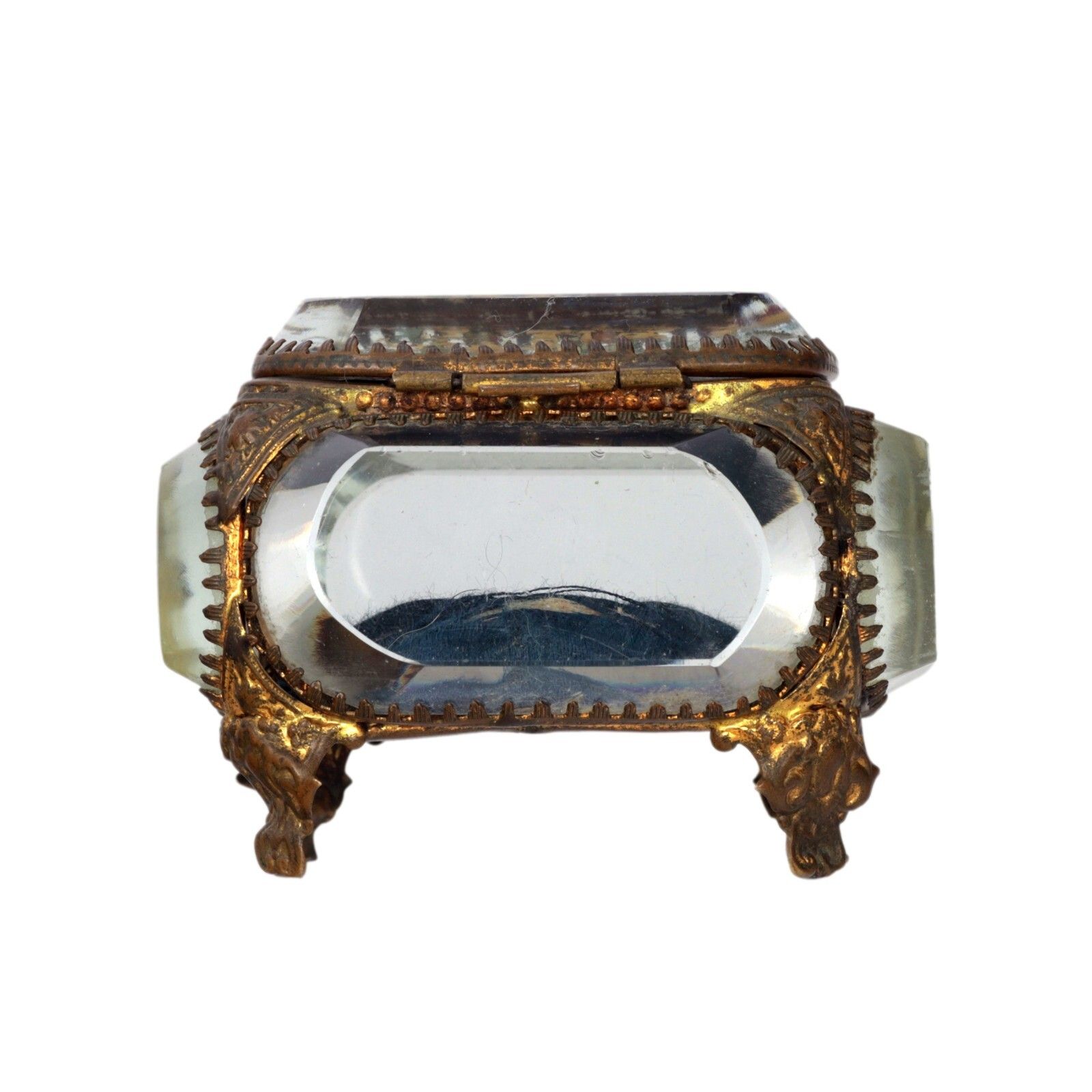 photo for sale Antique French Ormolu Gilt Jewellery Box Casket Bevelled Glass Souvenir Street