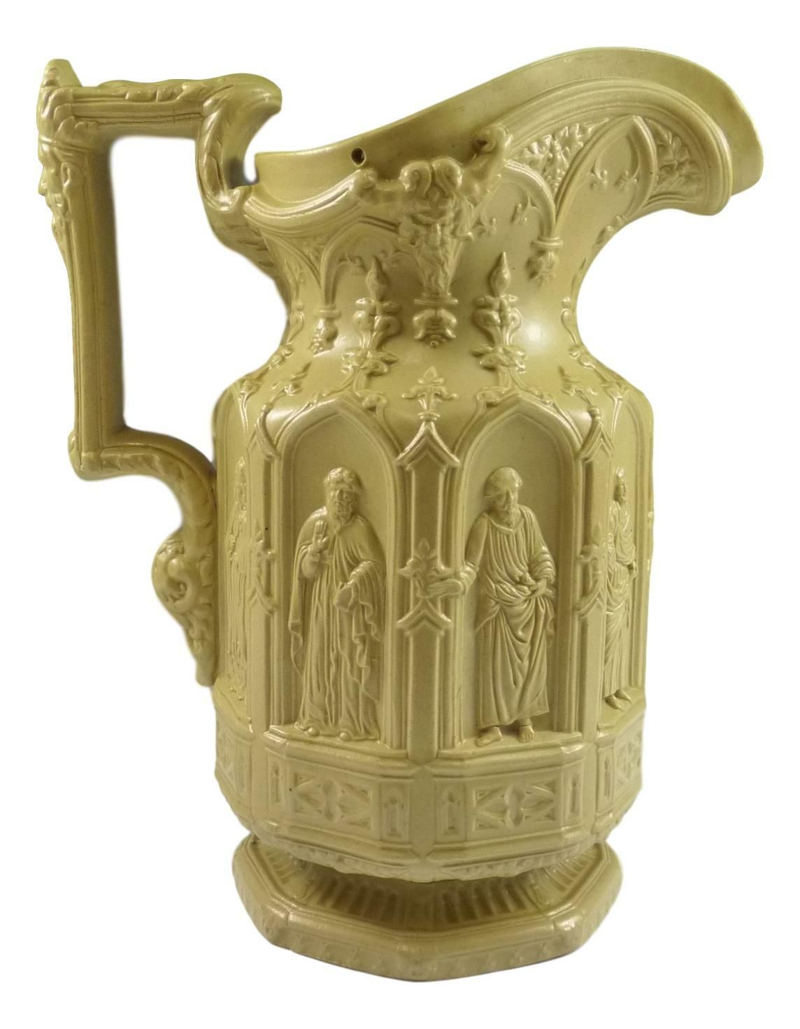 Antique Charles Meigh Apostle Relief Moulded Jug 7 3/4" Buff 1842 Gothic photo Home Decor