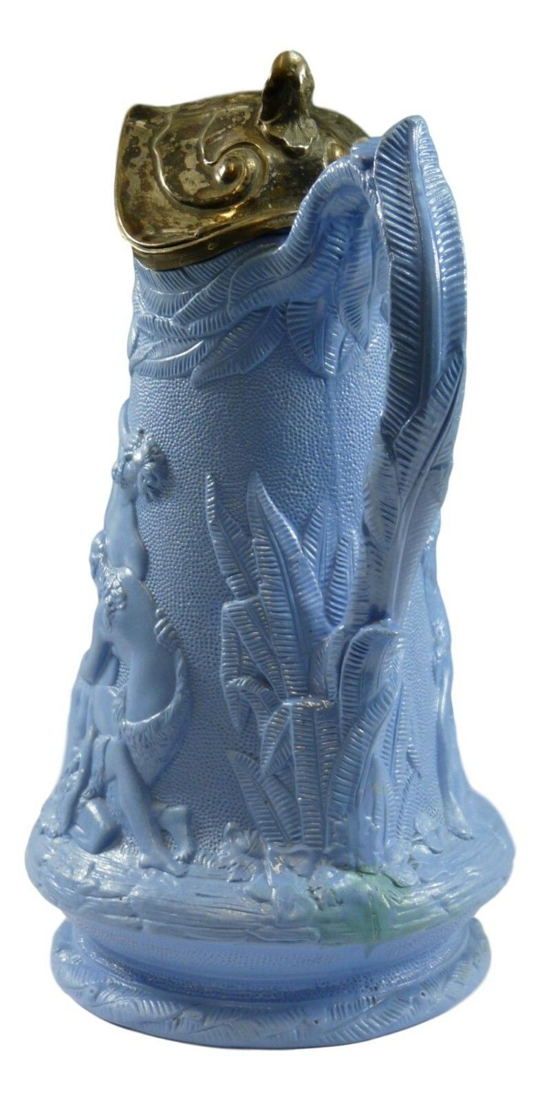 Antique Edward Walley Death Of Abel Relief Moulded Jug 9 1/4" Metal Lid C1845 photo 150.0