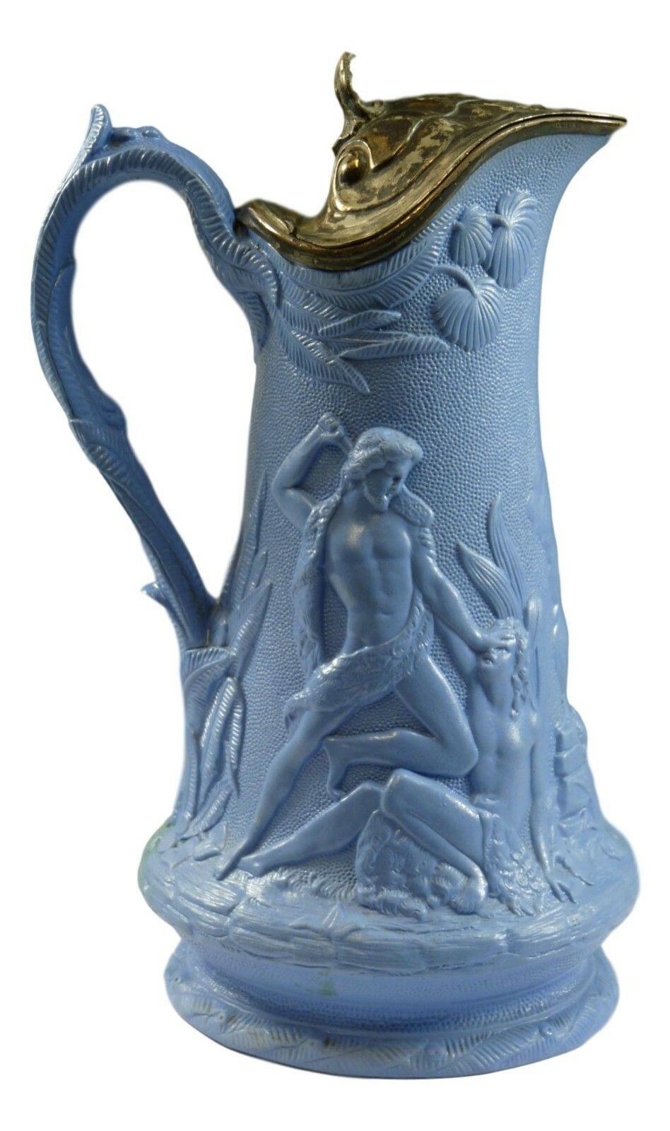 Antique Edward Walley Death Of Abel Relief Moulded Jug 9 1/4" Metal Lid C1845 photo vinterior