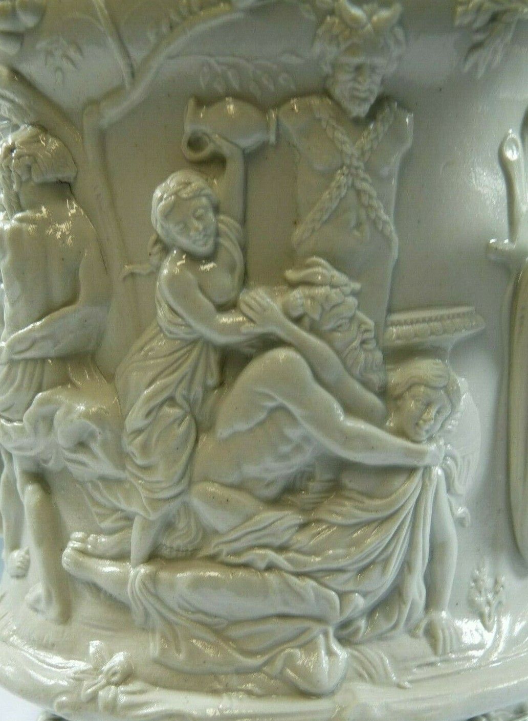 Antique Charles Meigh Bacchanalian Dance Relief Moulded Jug 9 1/4" White 1844 photo vinterior