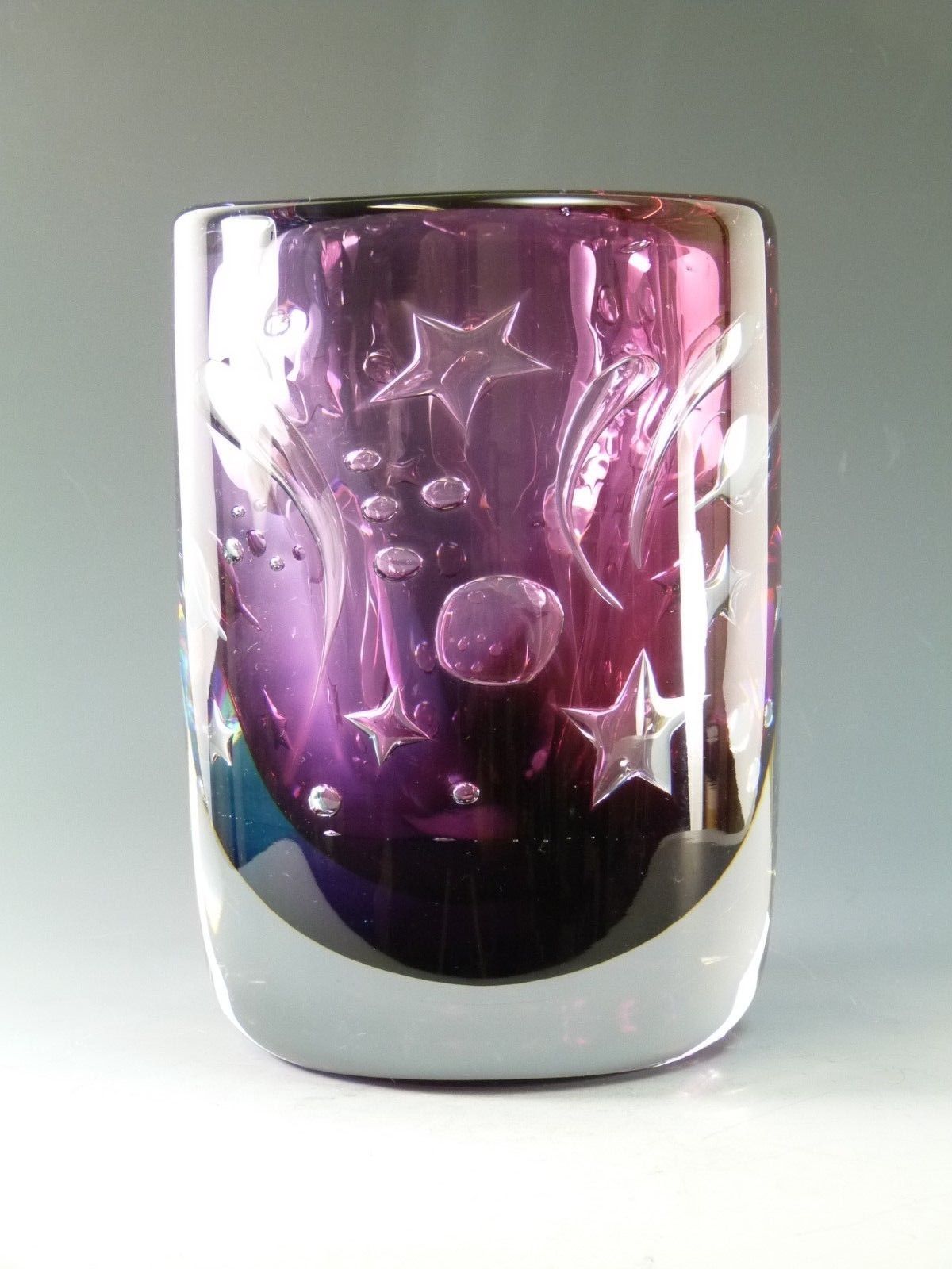 Orrefors Glass Olle Alberius Ariel Vase Moon And Stars 7" photo vinterior