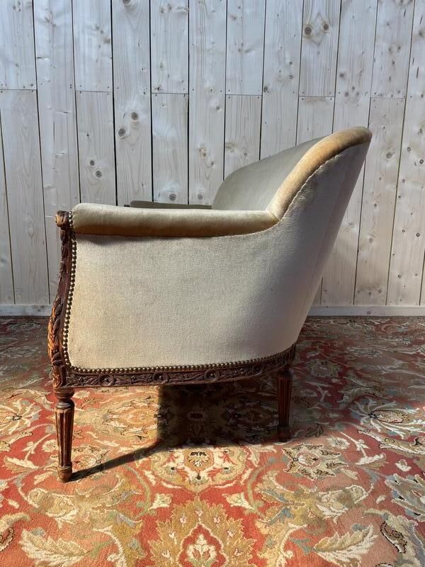 Canapé   Banquette De Style Louis XVI En Velours Marron Glacé photo 480.0
