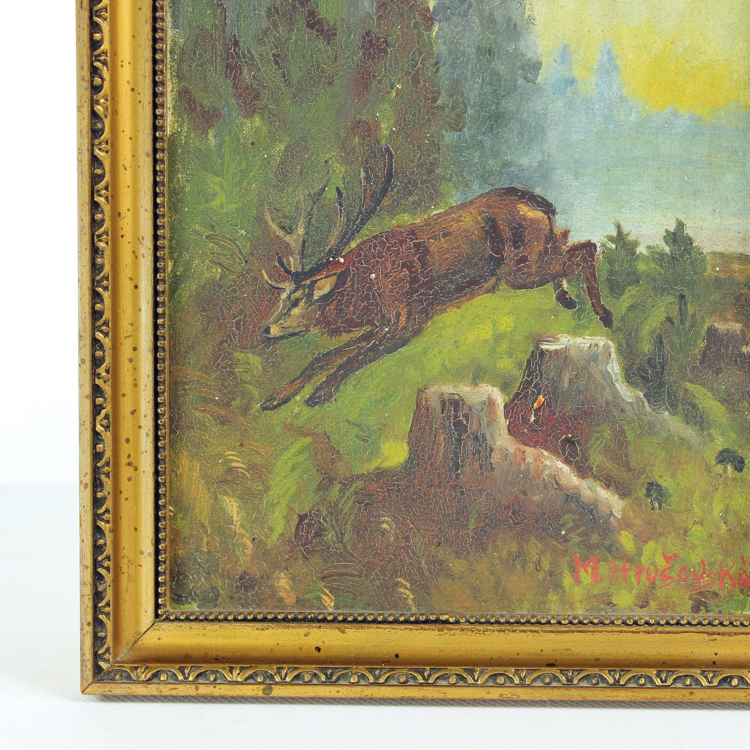 Set Of 2 Paintings, Paint On Paper, By M. Hrušovská, Czechoslovakia 1950s photo Art