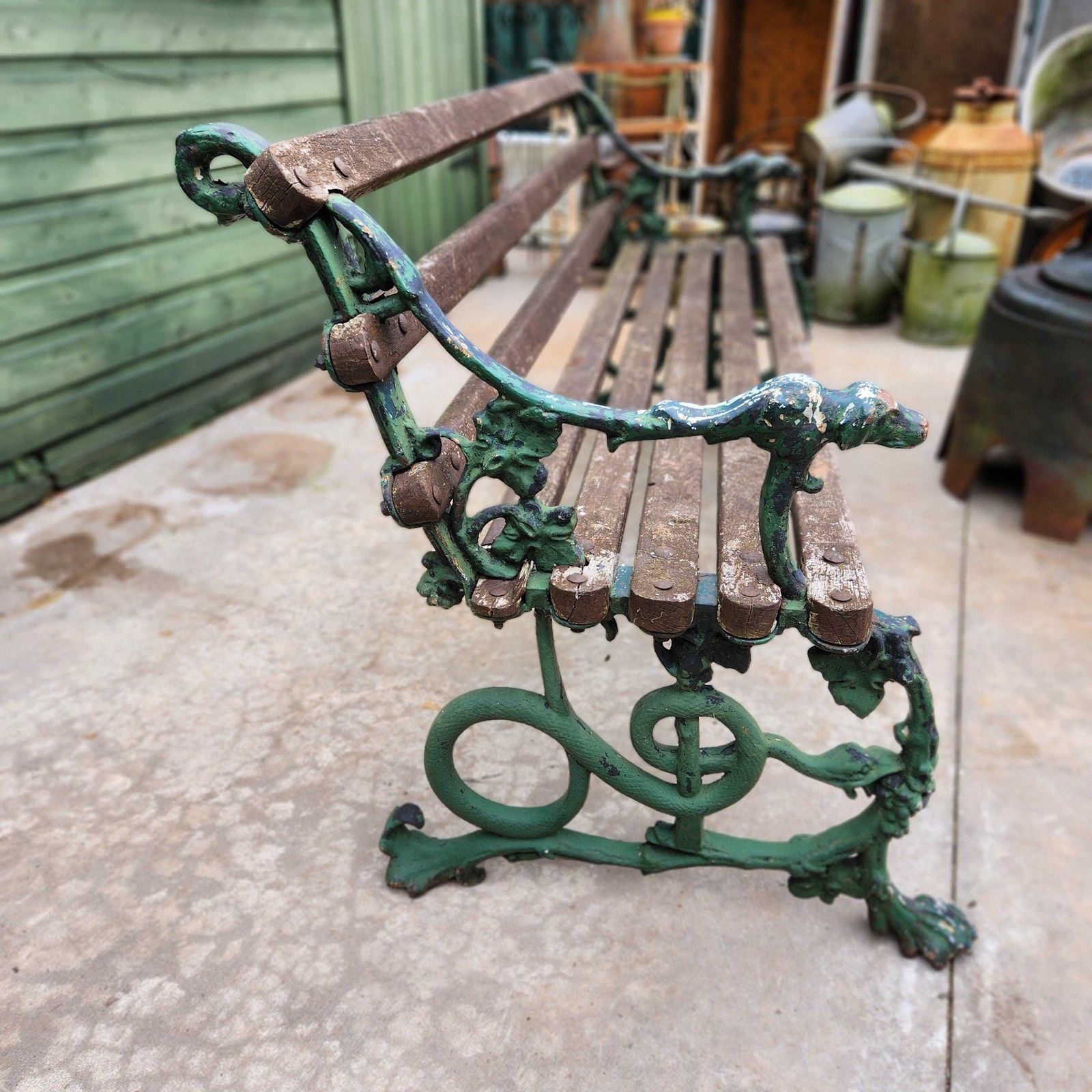 19thc Antique Original Coalbrookdale Dog And Serpent Cast Iron Garden Bench
