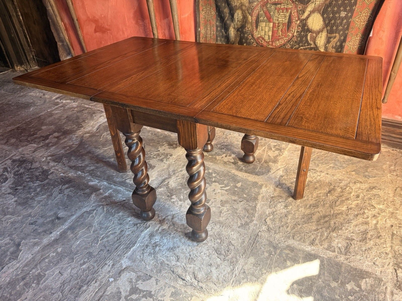 Rustic Farmhouse Twisted Barley Vintage Drop Leaf Breakfast Kitchen Dining Table photo furniture