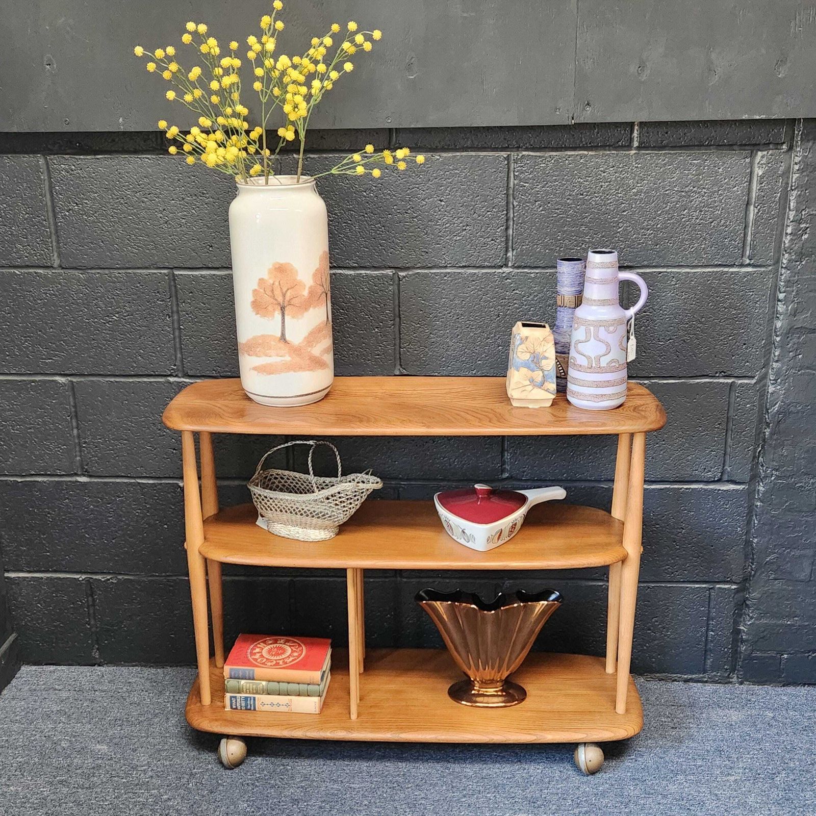 Ercol, Lucian Ercolani, Baby Giraffe Trolley Bookcase Circa 1960's, Model 361