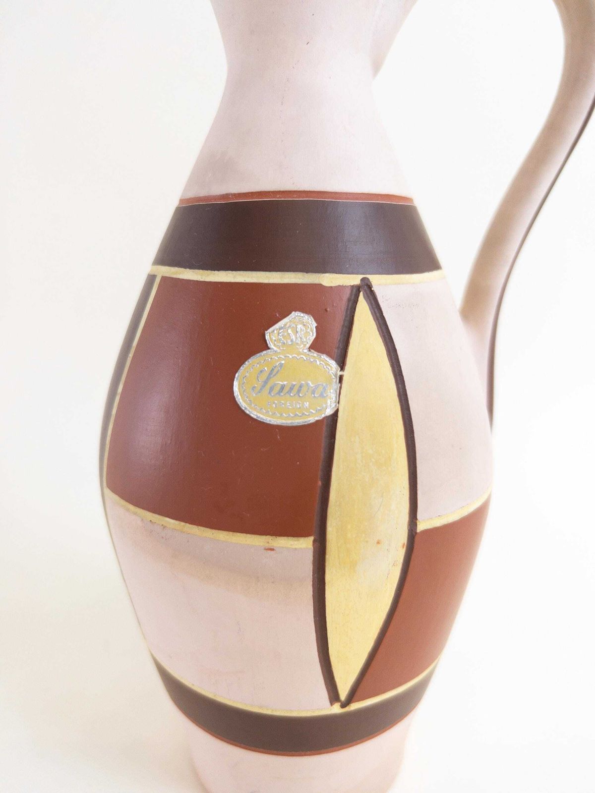 Sawa Keramik Vase With Handle   1950s Mid Century West German Pottery   Sgraffito Terracotta Pottery photo for sale