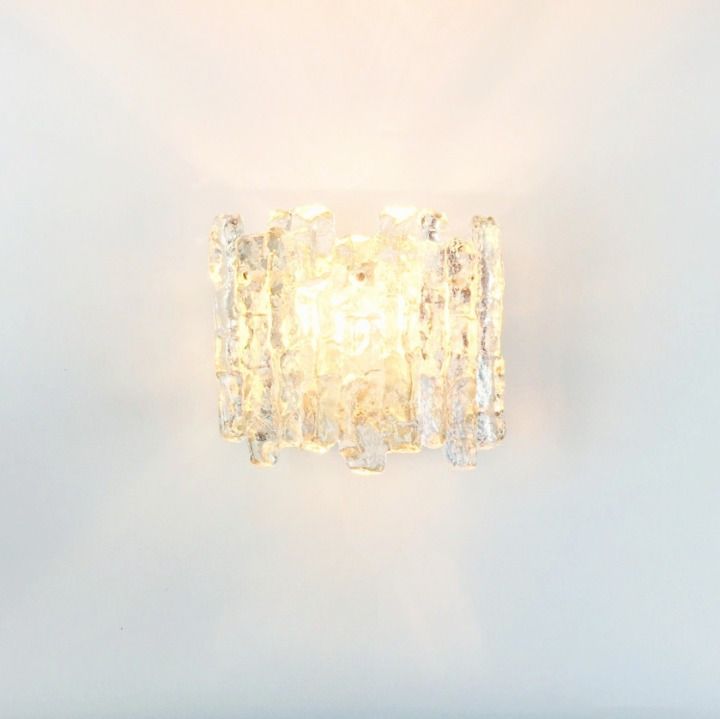 Pair Of Mid Century Ice Glass Wall Lamps By J.T. Kalmar For Kalmar Franken, Austria, 1960s photo Lighting