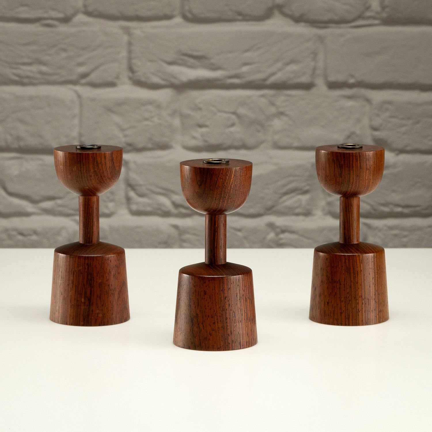 225.0 Set Of 3 Rosewood Candlesticks By Laurids Lønborg, Denmark, 1960s photo