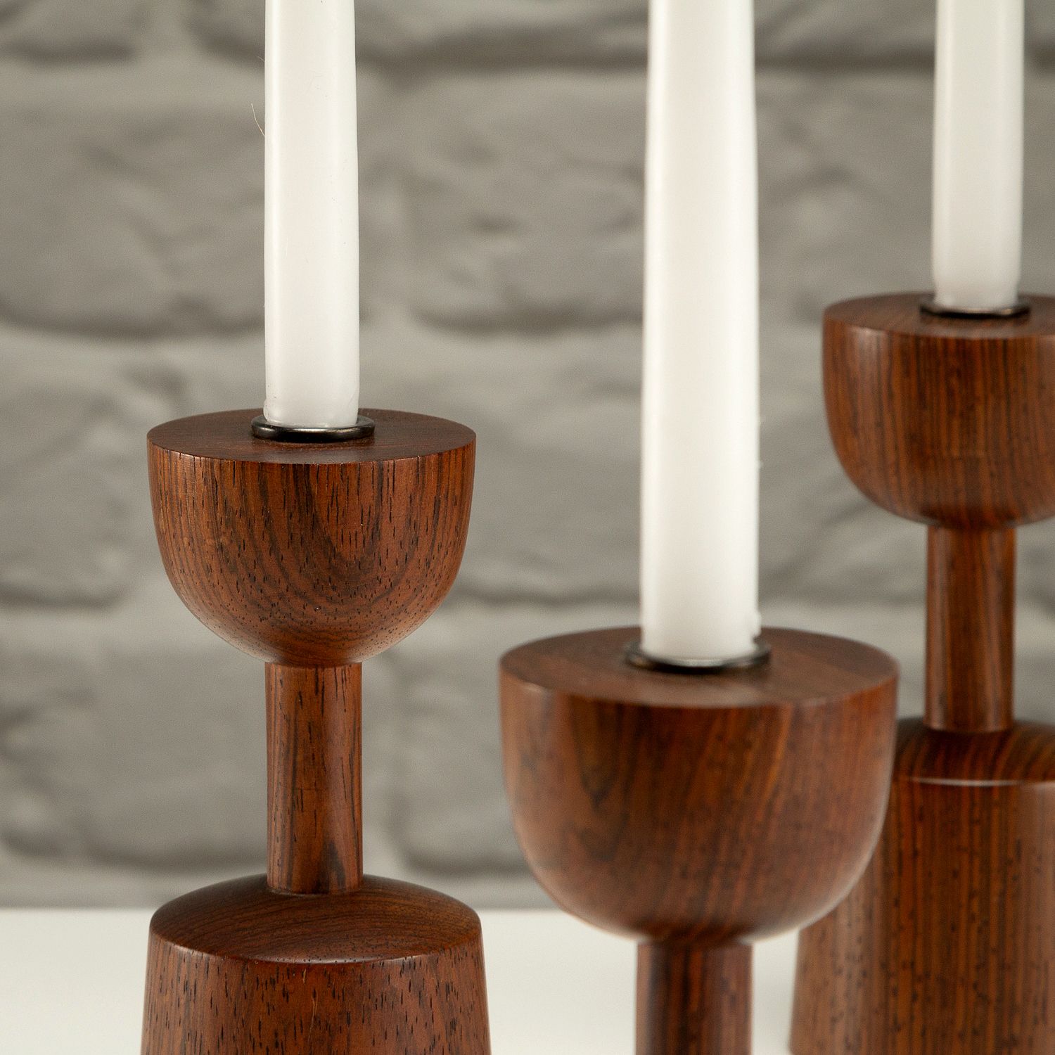 Set Of 3 Rosewood Candlesticks By Laurids Lønborg, Denmark, 1960s photo Home Decor