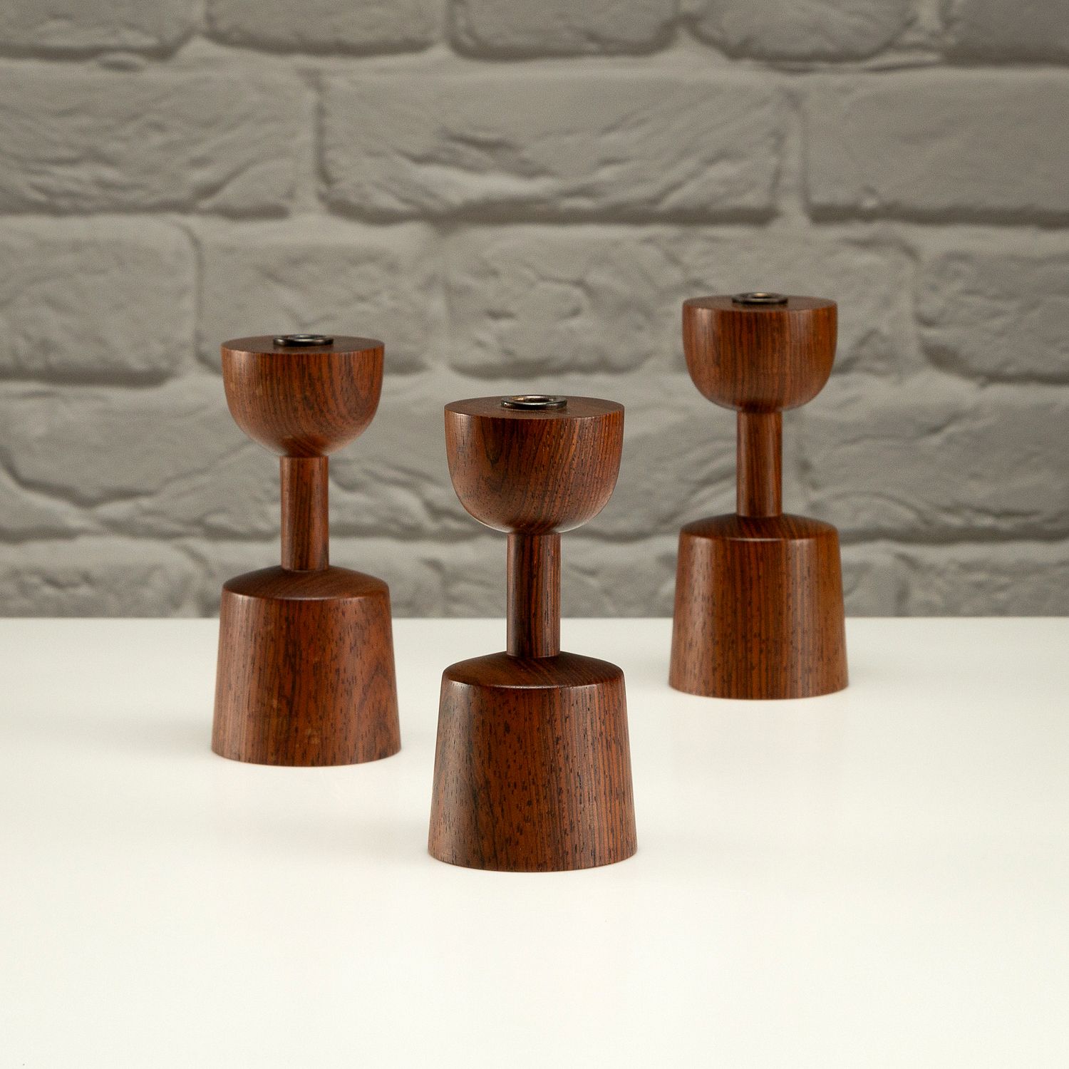 Set Of 3 Rosewood Candlesticks By Laurids Lønborg, Denmark, 1960s photo 225.0
