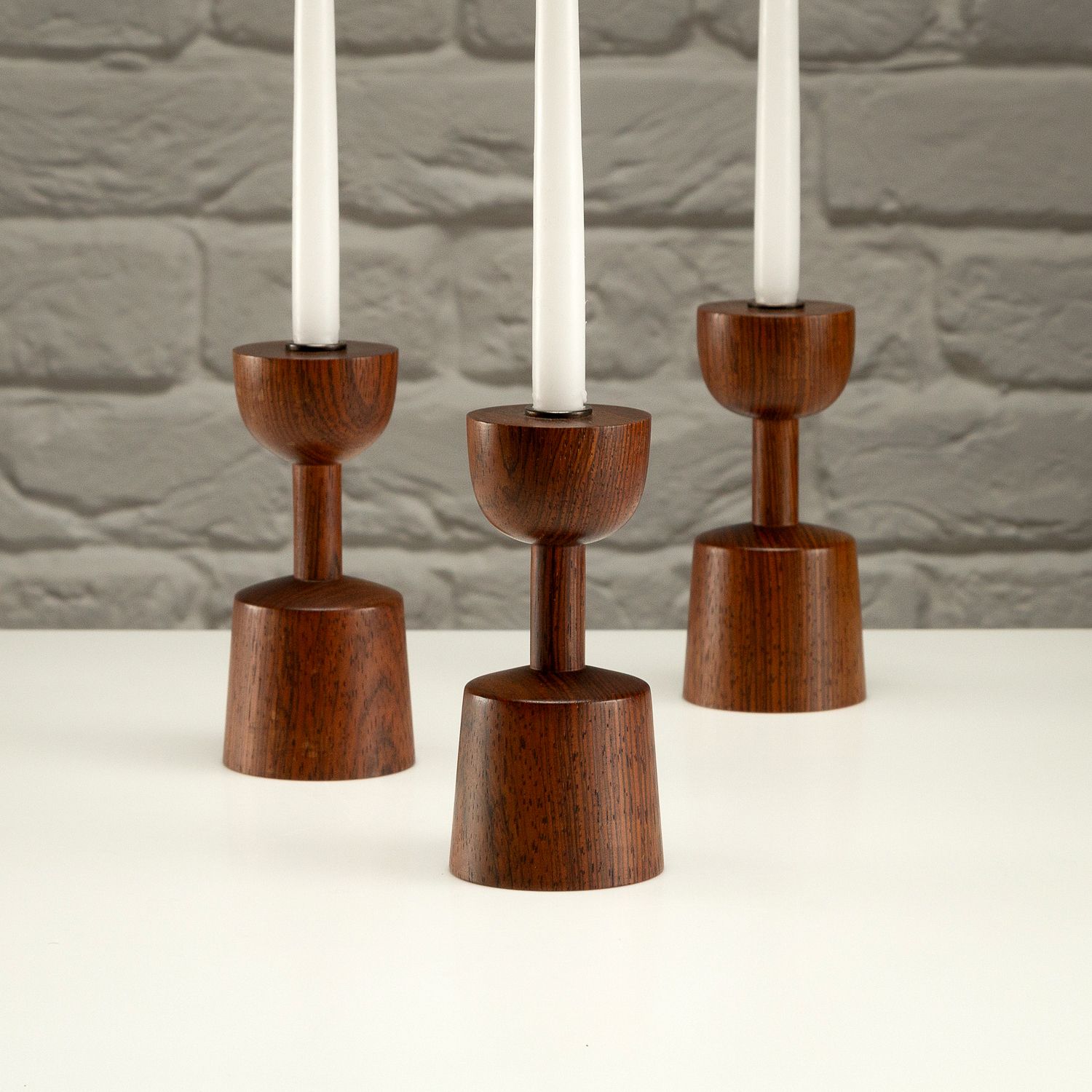 Set Of 3 Rosewood Candlesticks By Laurids Lønborg, Denmark, 1960s photo vinterior