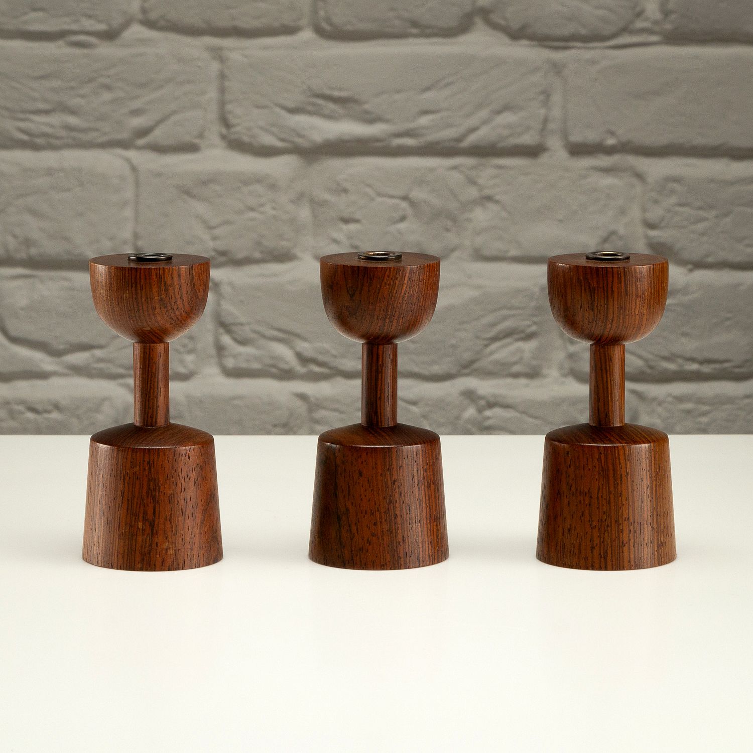 Set Of 3 Rosewood Candlesticks By Laurids Lønborg, Denmark, 1960s photo vintage