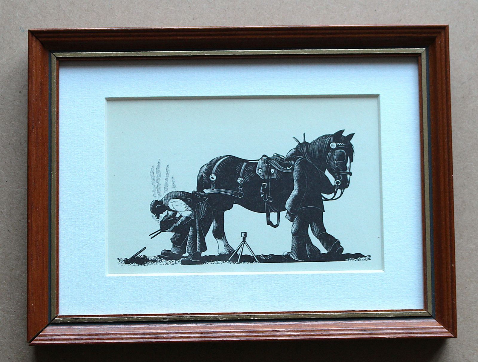 A Small Lithograph Print From A Woodblock Engraving Titled ‘The Village Smithy' By Clare Leighton C1936