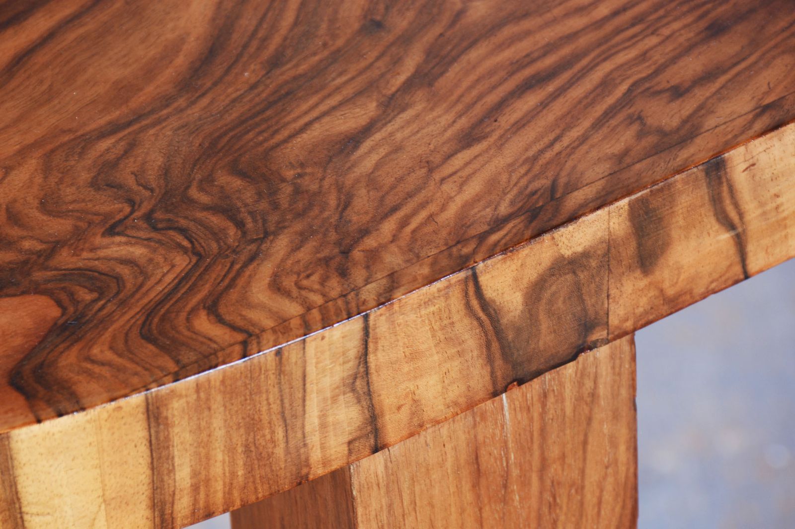 photo furniture Restored Art Deco Table, Caucasian Walnut, Revived Polish, Czech, 1930s