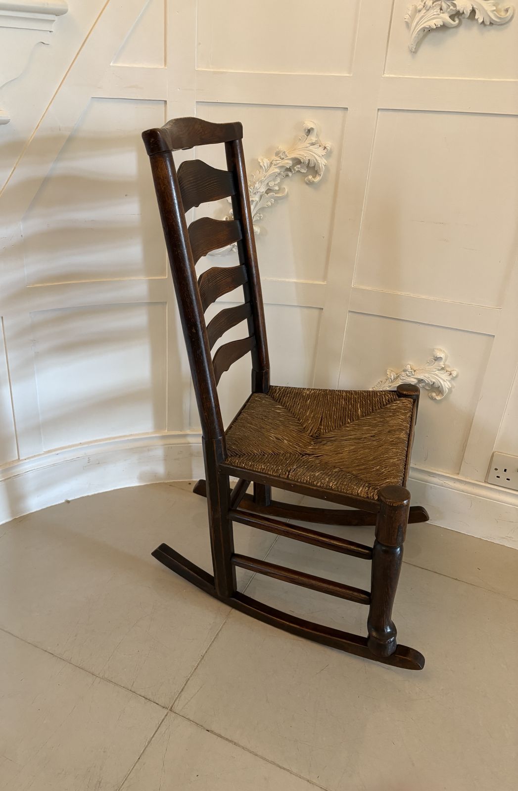 Unusual 18th Century Antique Oak Ladder Back Rocking Chair photo Furniture