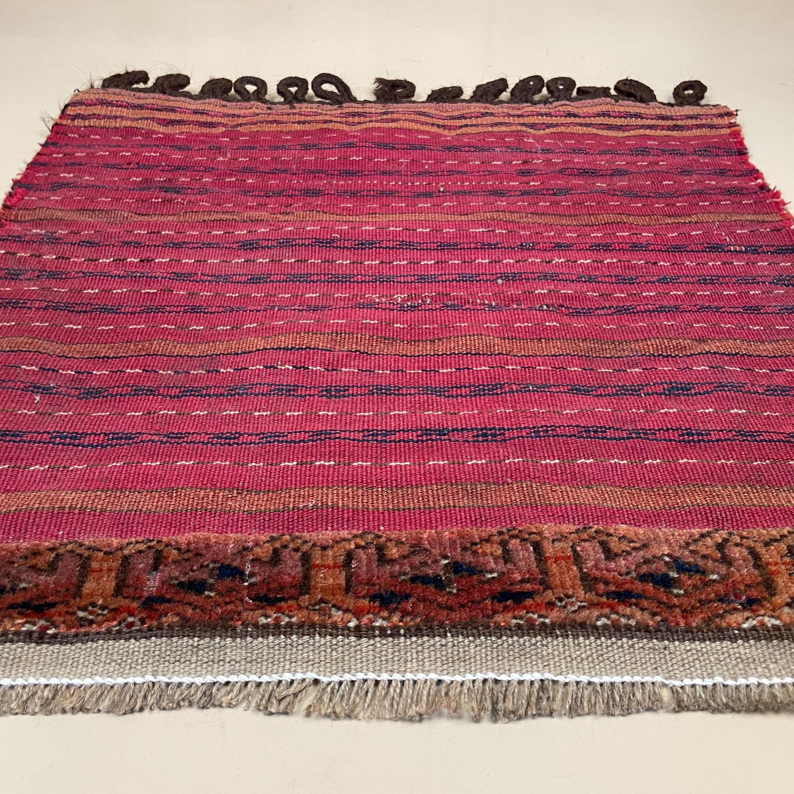 Antique Woven Rug Carpet Mat Square Fabric Upholstery Wool Vintage Pattern Woven Handmade Textile 51x50cm Thin Weave Kilim Wall Hanging photo Textiles