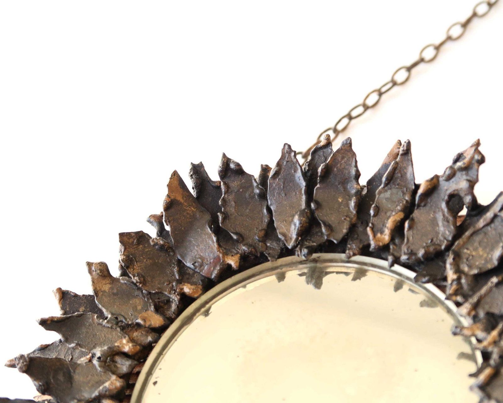 French Circle Sunburst Black Metal Mirror, 1960s / Wall Sun, Mid Century, Line Vautrin Style photo Home Decor