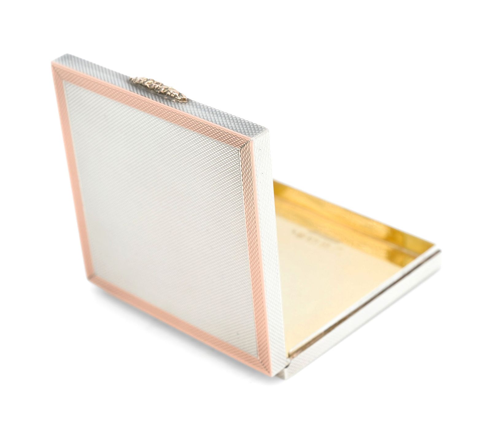 Elizabeth II Sterling Silver & Rose Gold Compact By Garrard And Co Hallmarked 1956 Mid Century