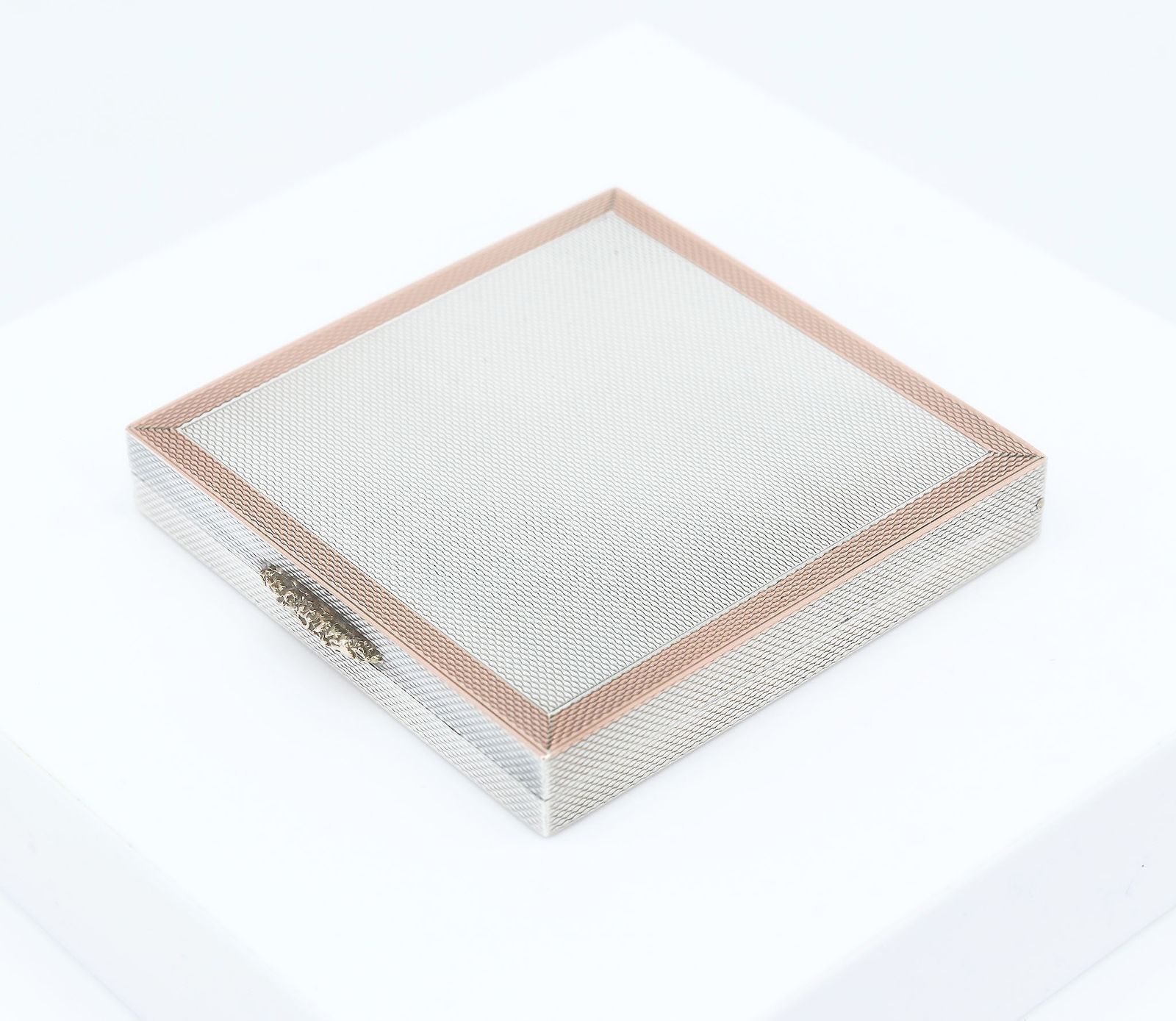 Elizabeth II Sterling Silver & Rose Gold Compact By Garrard And Co Hallmarked 1956 Mid Century photo buy