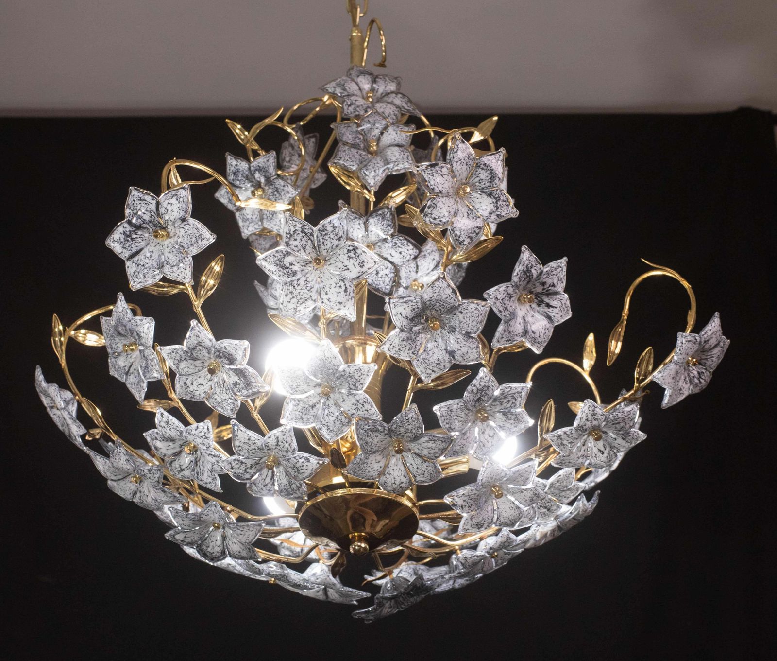 Fantastic Rare Murano Chandelier Full Of Black Flowers, 1970s photo 3506.0