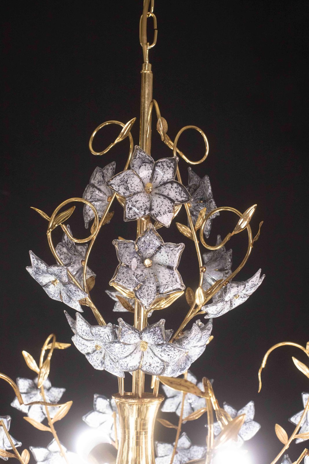 photo furniture Fantastic Rare Murano Chandelier Full Of Black Flowers, 1970s